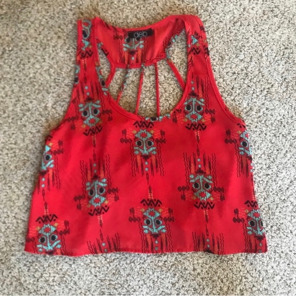 Flowy Western/Native Pattern Crop Top Southwestern Print w Cutout Strappy Back - Picture 2 of 2